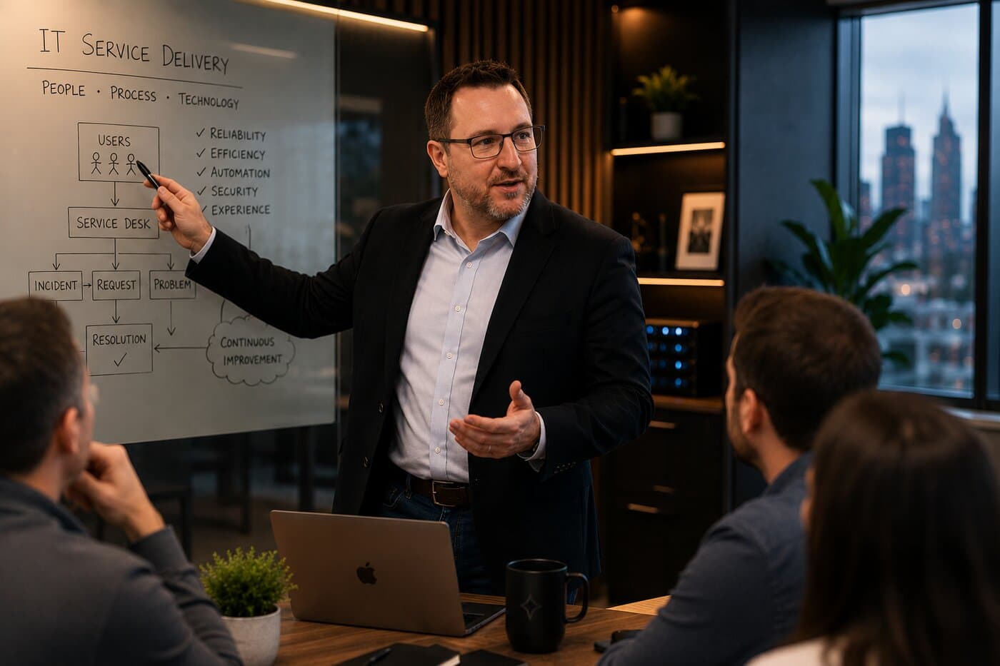 J.J. Smiley presenting an IT service delivery framework to his team